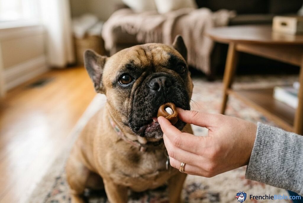 French Bulldog medication administration, pill pocket, home care